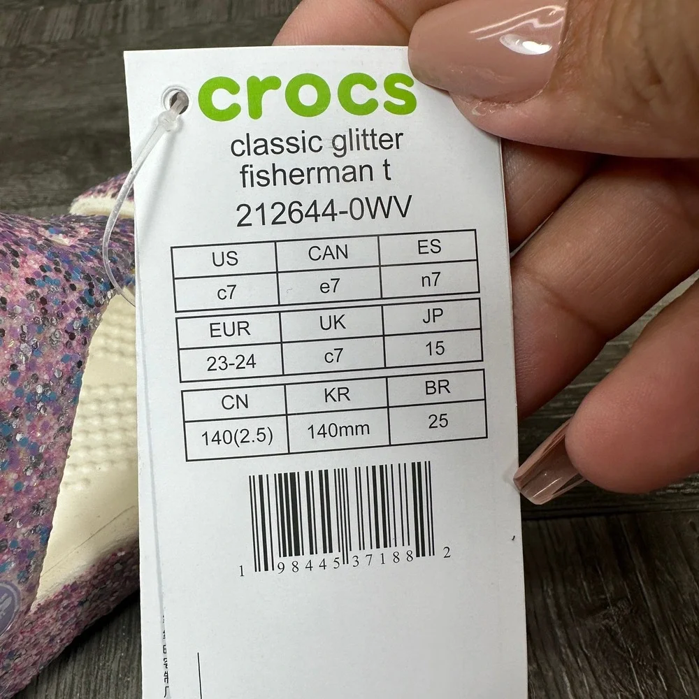 Crocs Fisherman Sandals Toddler 7 Pink Purple Glitter Sparkle NEW 212644-0WV